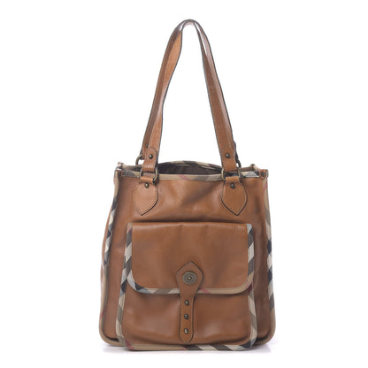 Burberry Calfskin Nova Check Shoulder Bag Tan 1 of 16