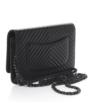 Chanel Lambskin Chevron Quilted Wallet On Chain WOC So Black 3 of 14