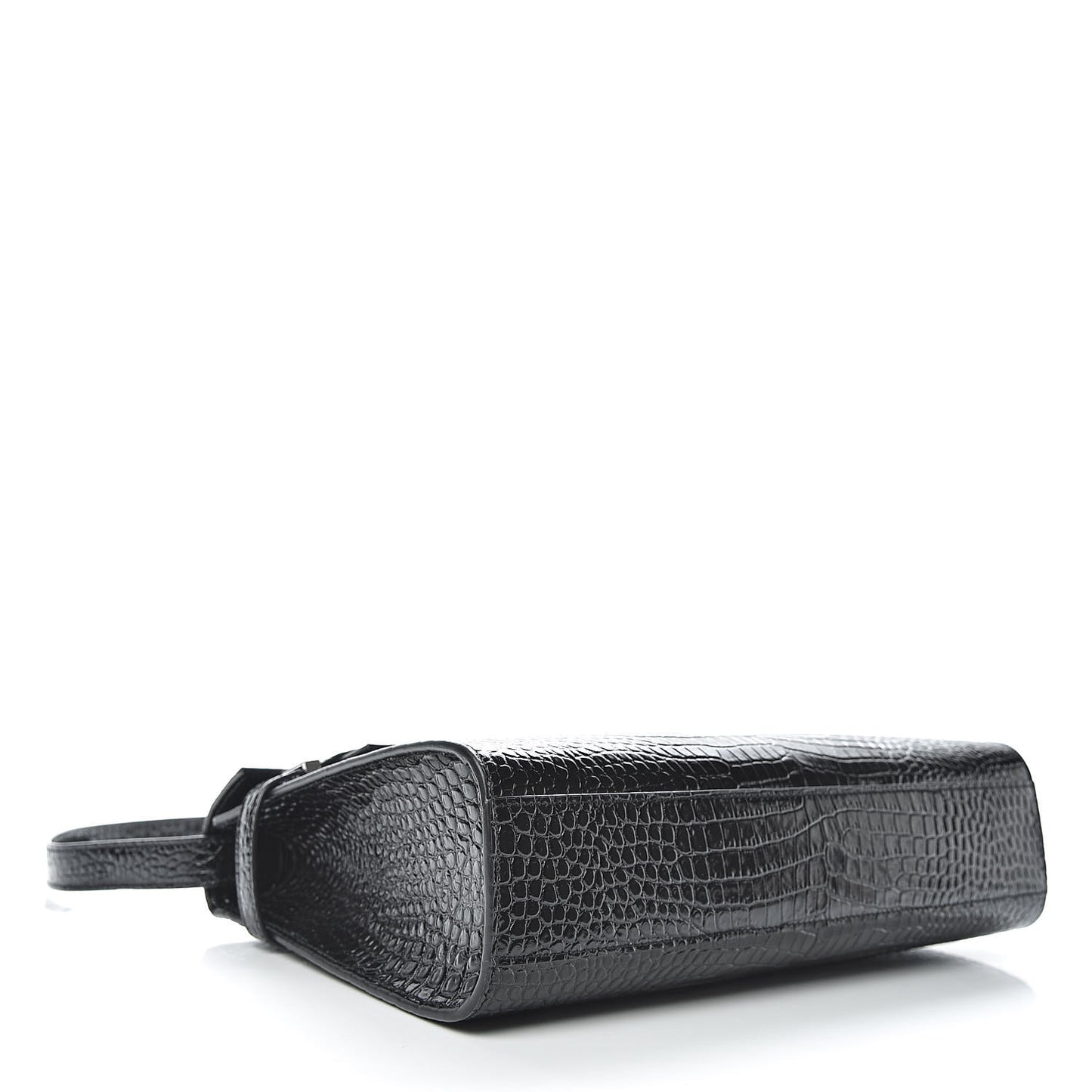 Shiny Calfskin Crocodile Embossed Manhattan Baguette Black