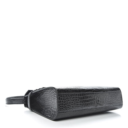 Saint Laurent Shiny Calfskin Crocodile Embossed Manhattan Baguette Black 4 of 9