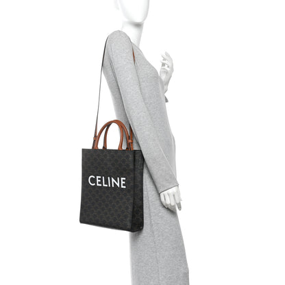 Celine Triomphe Canvas Calfskin Small Vertical Cabas Tan 2 of 10
