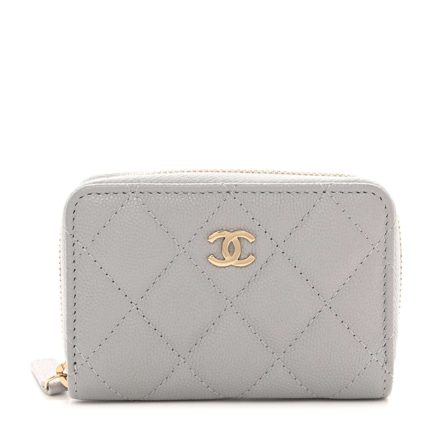 Caviar Quilted Zip Coin Purse Grey