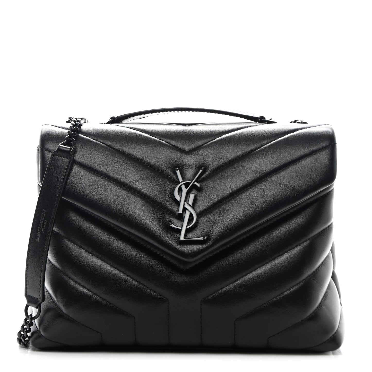 Calfskin Y Quilted Monogram Monochrome Small Loulou Chain Satchel Black
