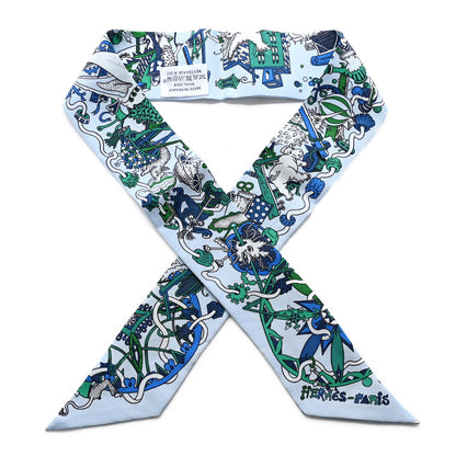 Hermes Silk La Folle Parade Twilly Bleu Ciel Vert Cobalt 1 of 5