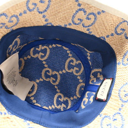 Gucci Raffia GG Monogram Embroidered Fedora Hat S Beige Blue 7 of 9