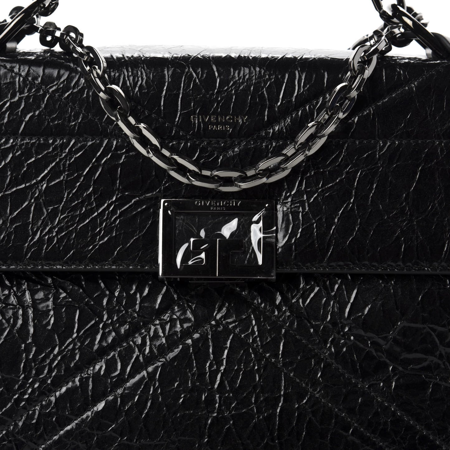 Creased Patent Calfskin Medium ID Flap Black