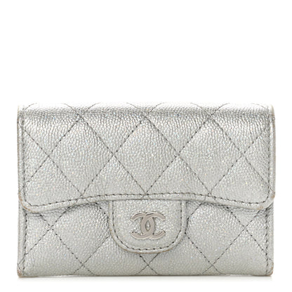 Chanel Glittered Metallic Caviar Quilted Flap Card Holder Wallet Silver 1 of 10