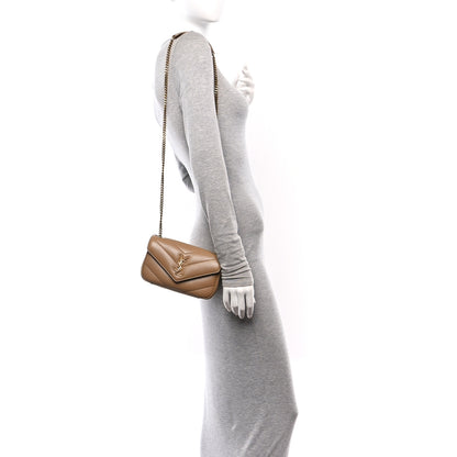 Saint Laurent Lambskin Chevron Quilted Mini Loulou Natural Tan 2 of 11