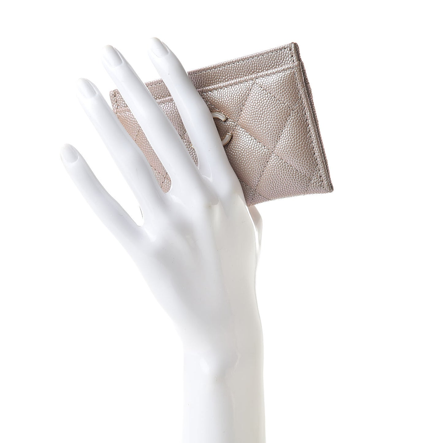 Iridescent Caviar Quilted Card Holder Beige