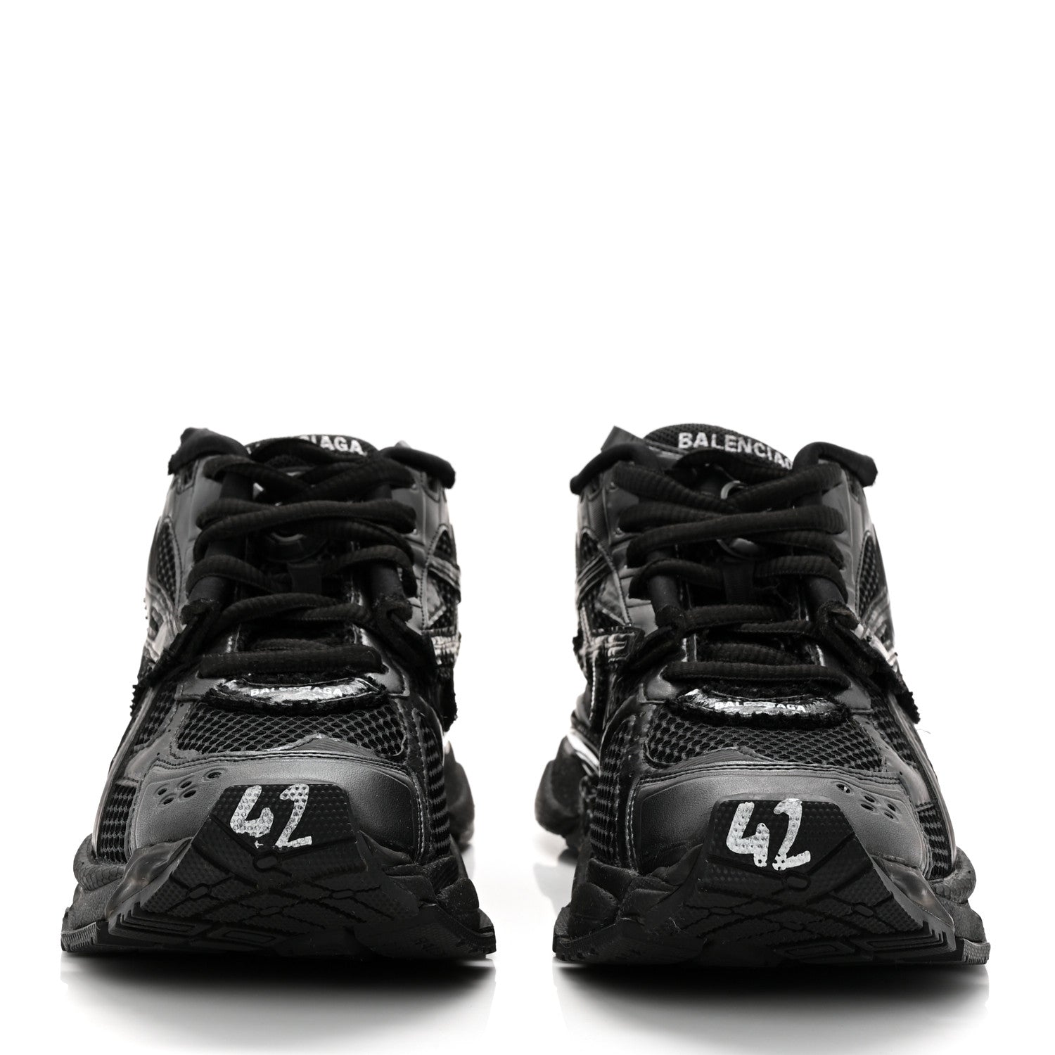 Balenciaga Mesh Rubber Monocolor Mens Runner Sneakers 42 Black