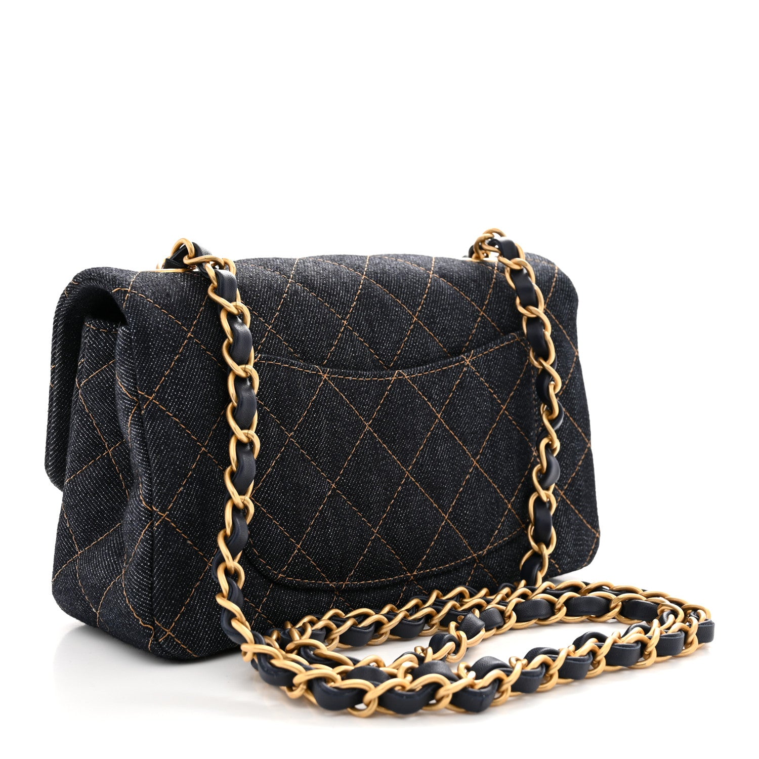 Chanel Denim Quilted Mini Rectangular Flap Dark Blue Orange 3 of 11