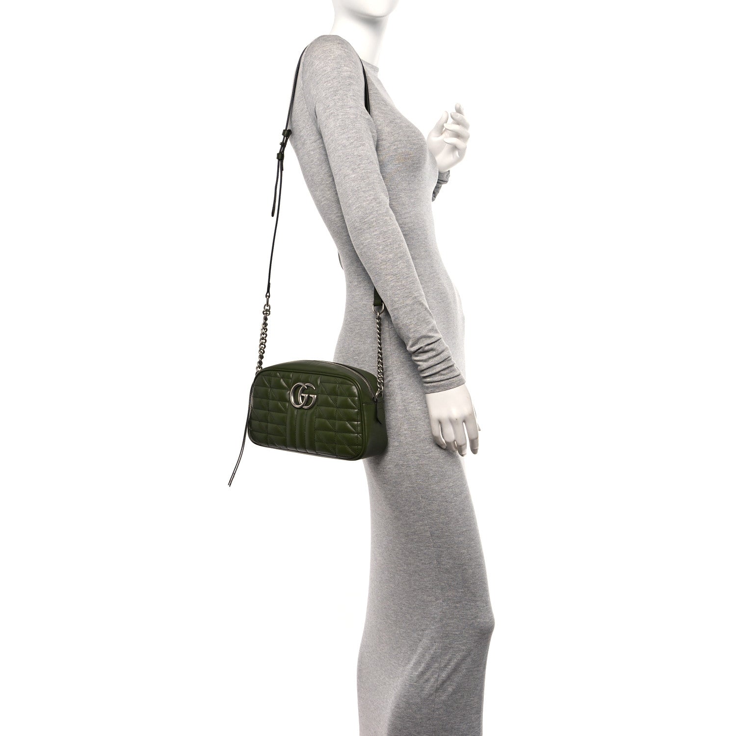 Gucci Calfskin Matelasse Aria Small GG Marmont Chain Shoulder Bag Military Wood 2 of 11