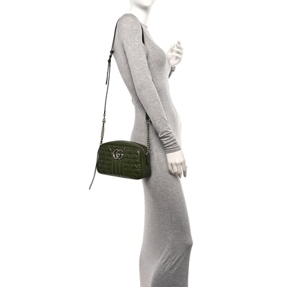Gucci Calfskin Matelasse Aria Small GG Marmont Chain Shoulder Bag Military Wood 2 of 11