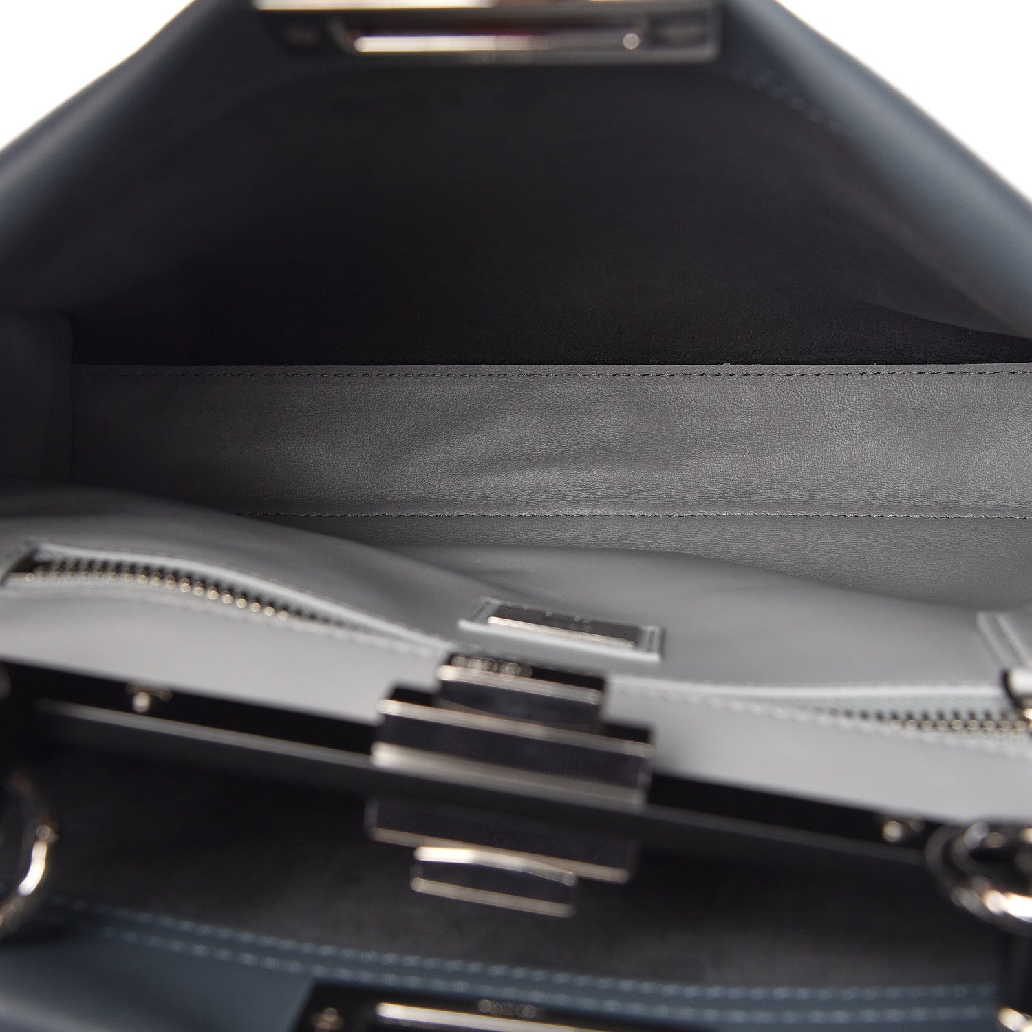 Fendi Vitello Seta Shiny Nappa Medium Peekaboo Iconic Satchel Tempesta Grigio Perla 5 of 10