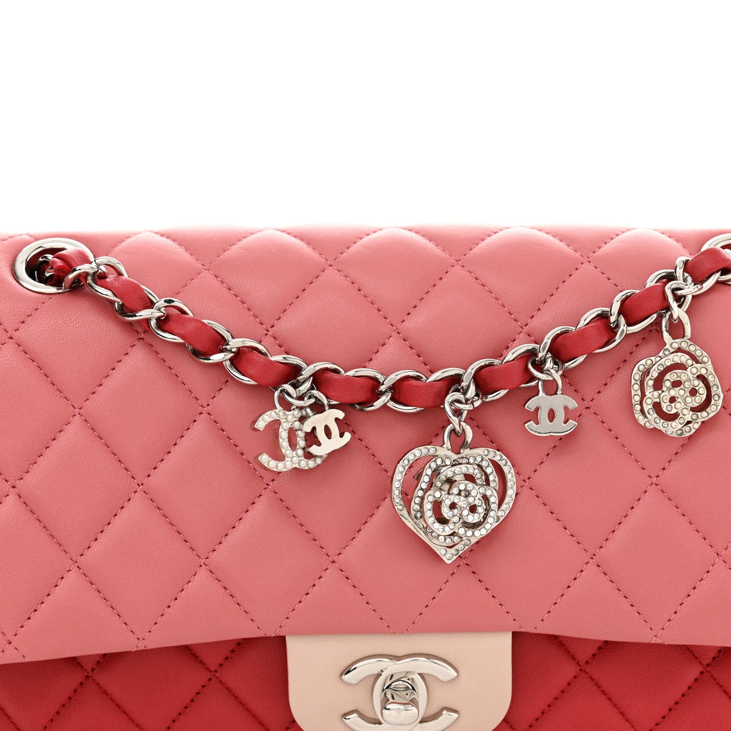 Lambskin Quilted Tri-Color Medium Valentine Charms Single Flap Pink