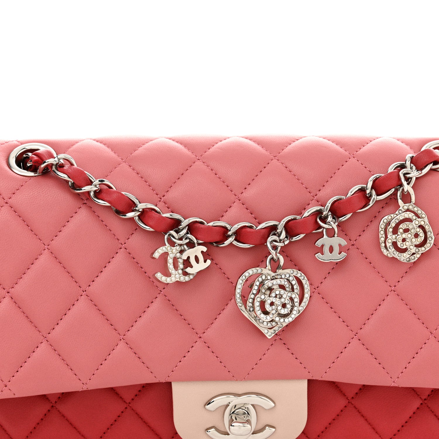 Chanel Lambskin Quilted Tri-Color Medium Valentine Charms Single Flap Pink 8 of 12