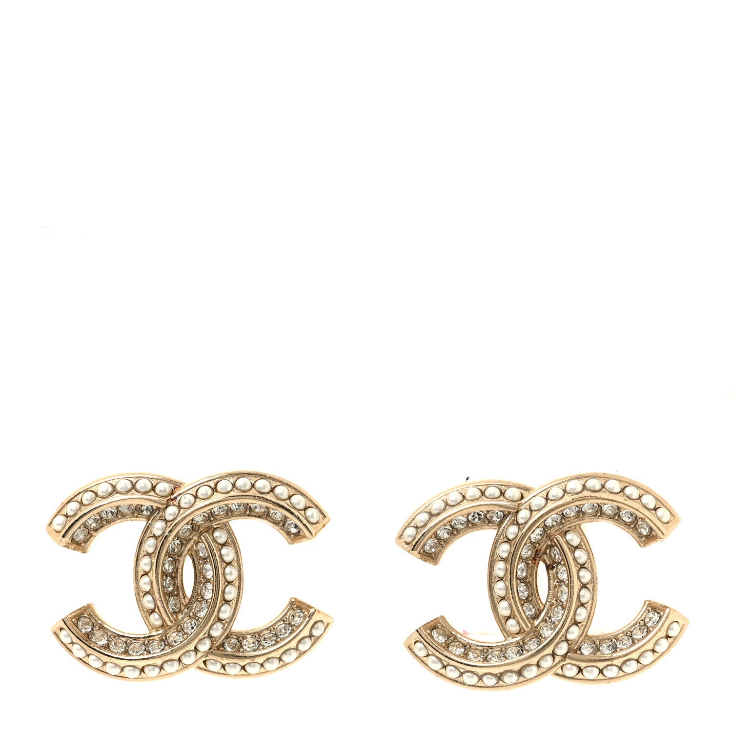 Chanel Crystal Pearl Chain Mania CC Earrings Gold 1 of 4
