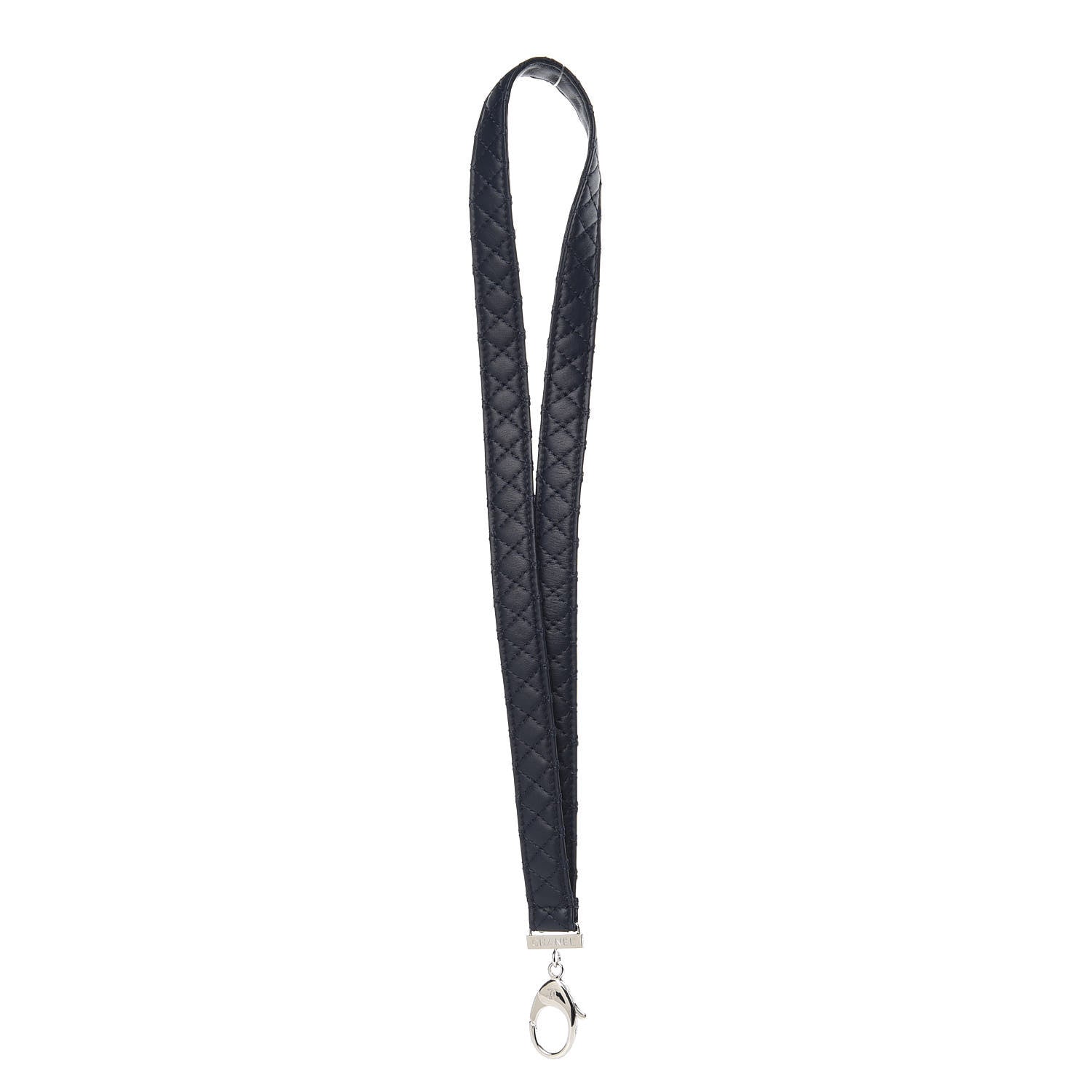 Chanel Lambskin Quilted Lanyard Key Holder Necklace Navy 1 of 4