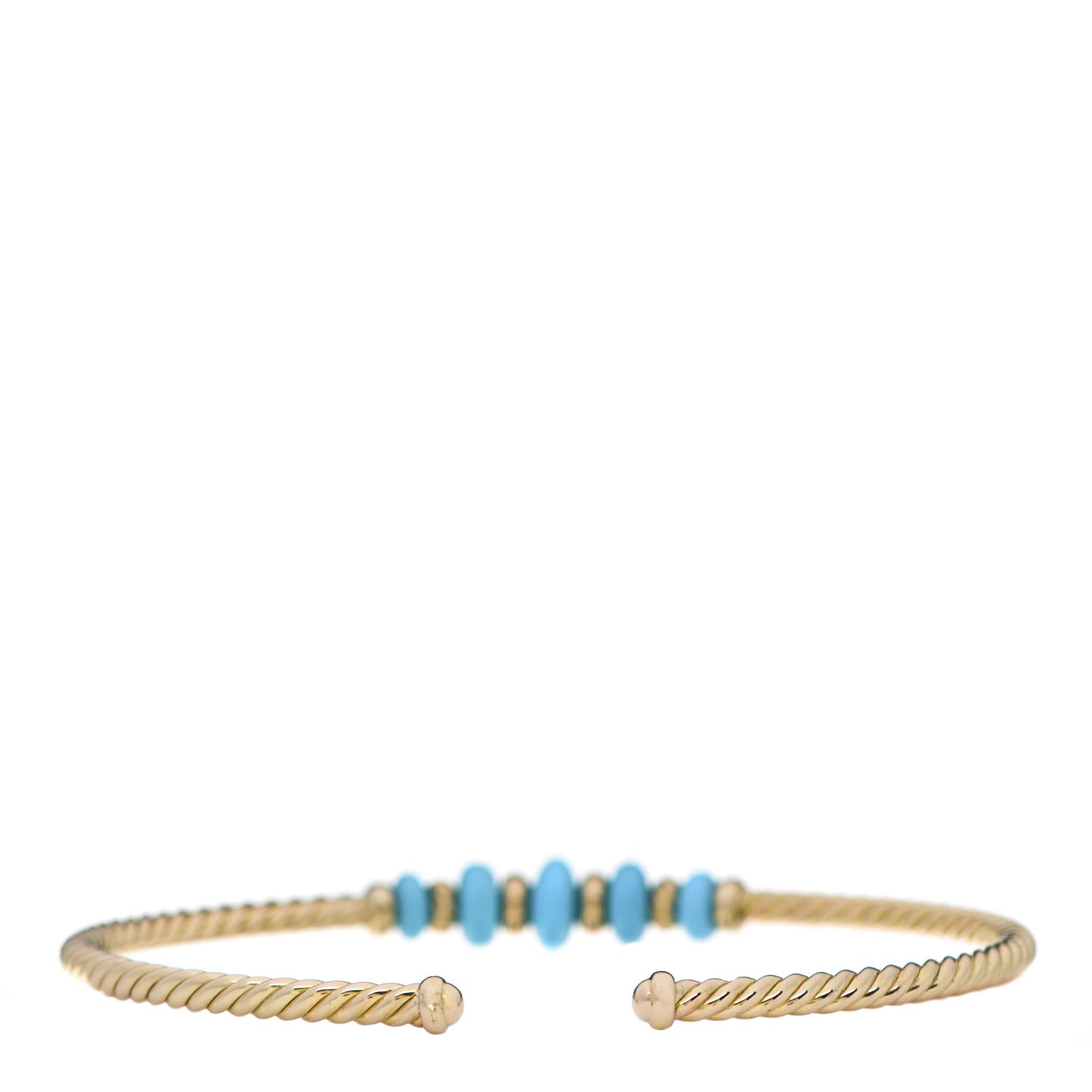 18K Yellow Gold 3mm Turquoise Rio Rondelle Cabled Cuff Bracelet