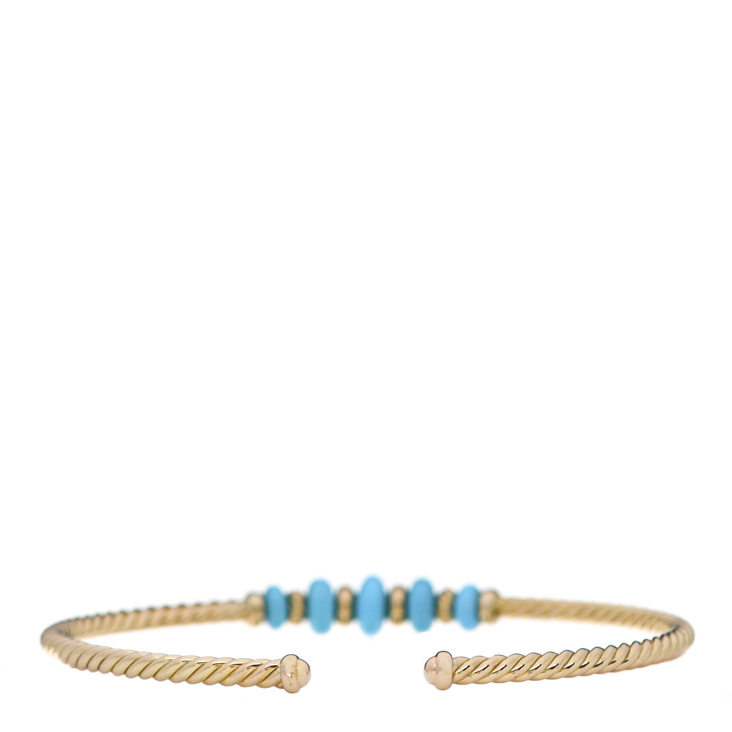 David Yurman 18K Yellow Gold 3mm Turquoise Rio Rondelle Cabled Cuff Bracelet 2 of 4