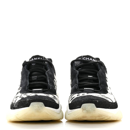 Chanel Nylon Suede Calfskin Printed Sneakers 38 White Black 2 of 14