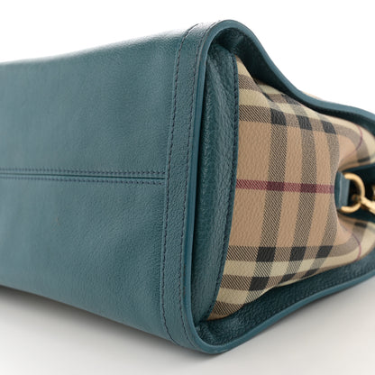 Burberry Haymarket Check Grainy Calfskin Pilgrim Satchel Blue 11 of 16