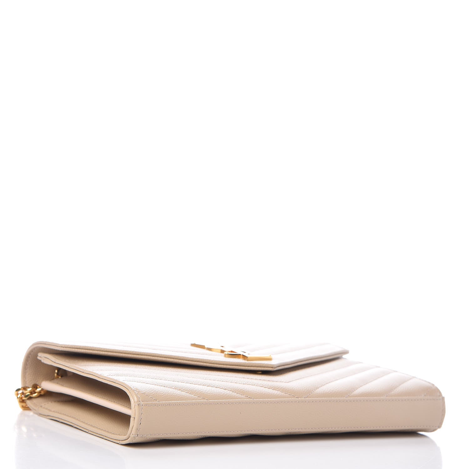 Saint Laurent Grain De Poudre Matelasse Chevron Monogram Chain Wallet Nude Powder 4 of 10
