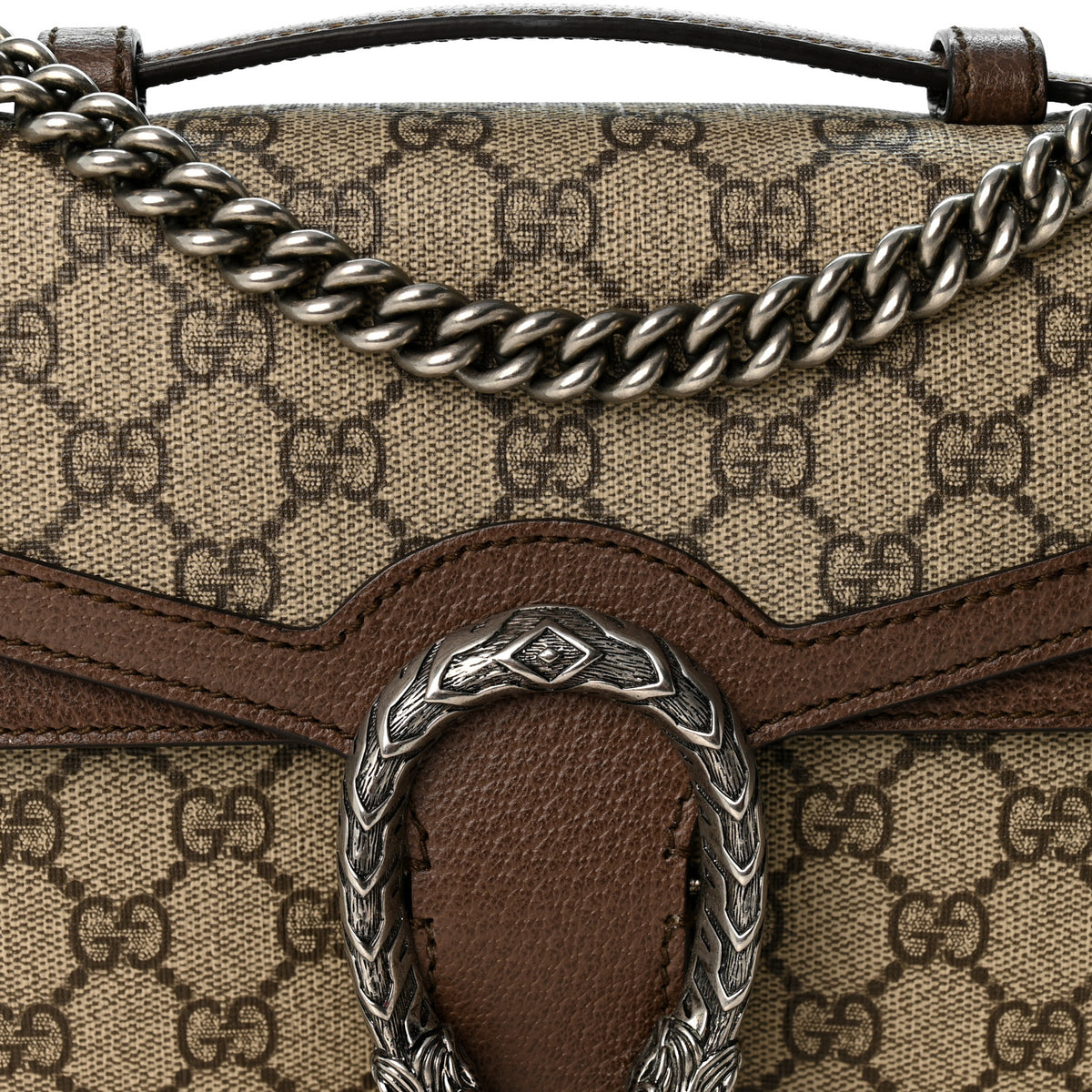 Gucci GG Supreme Monogram Textured Dollar Calfskin Top Handle Dionysus Shoulder Bag Beige Ebony New Acero 15 of 21