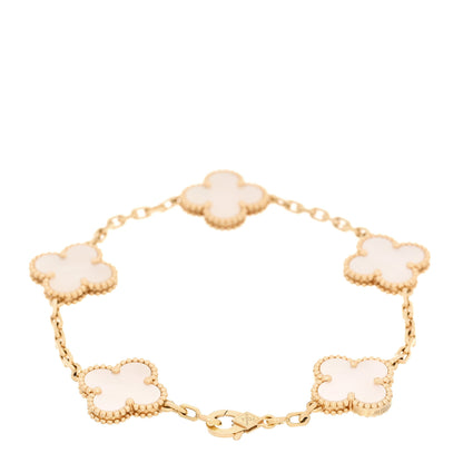Van Cleef & Arpels 18K Yellow Gold Mother of Pearl 5 Motifs Vintage Alhambra Bracelet 3 of 7
