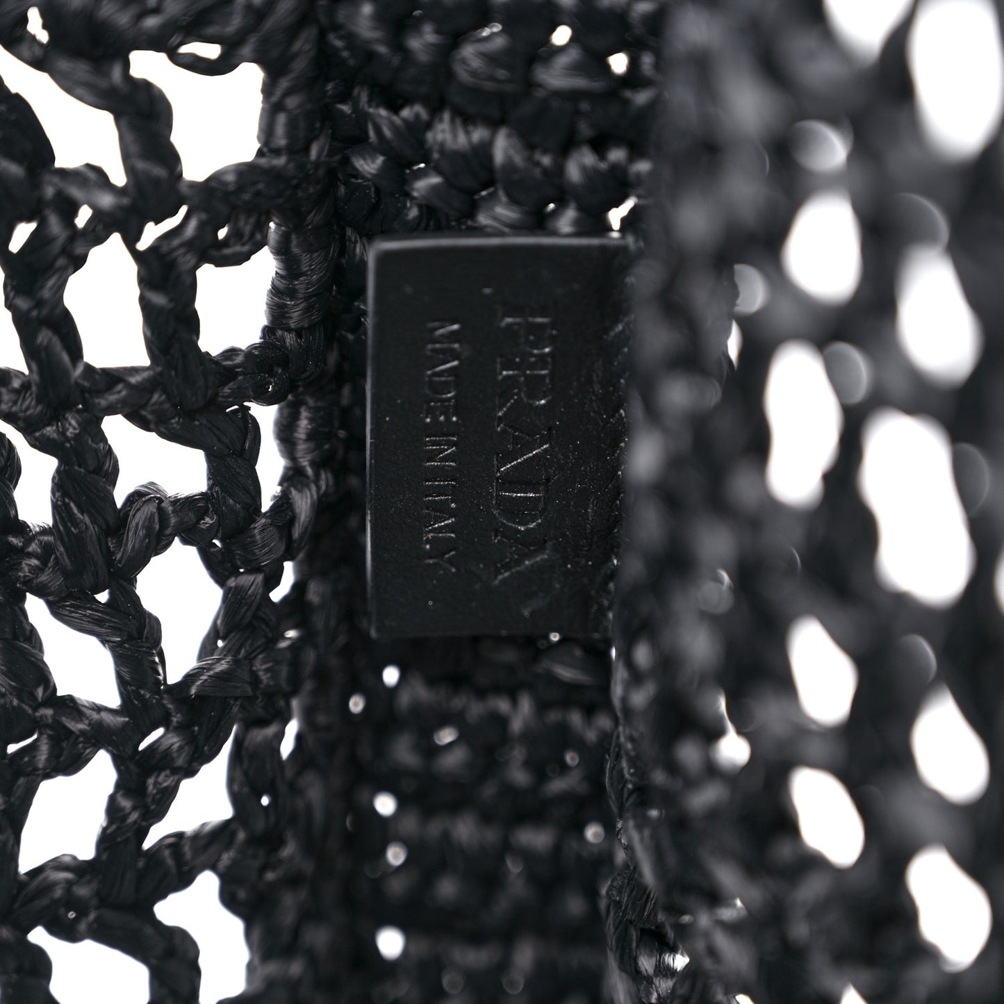 Yarn Raffia Effect Crochet Logo Embroidered Tote Bag Black