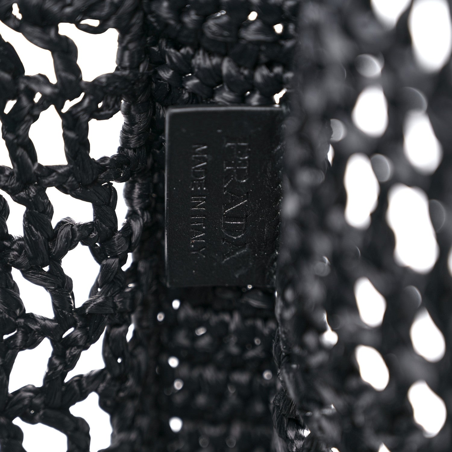 Prada Yarn Raffia Effect Crochet Logo Embroidered Tote Bag Black 6 of 8