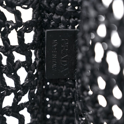 Prada Yarn Raffia Effect Crochet Logo Embroidered Tote Bag Black 6 of 8