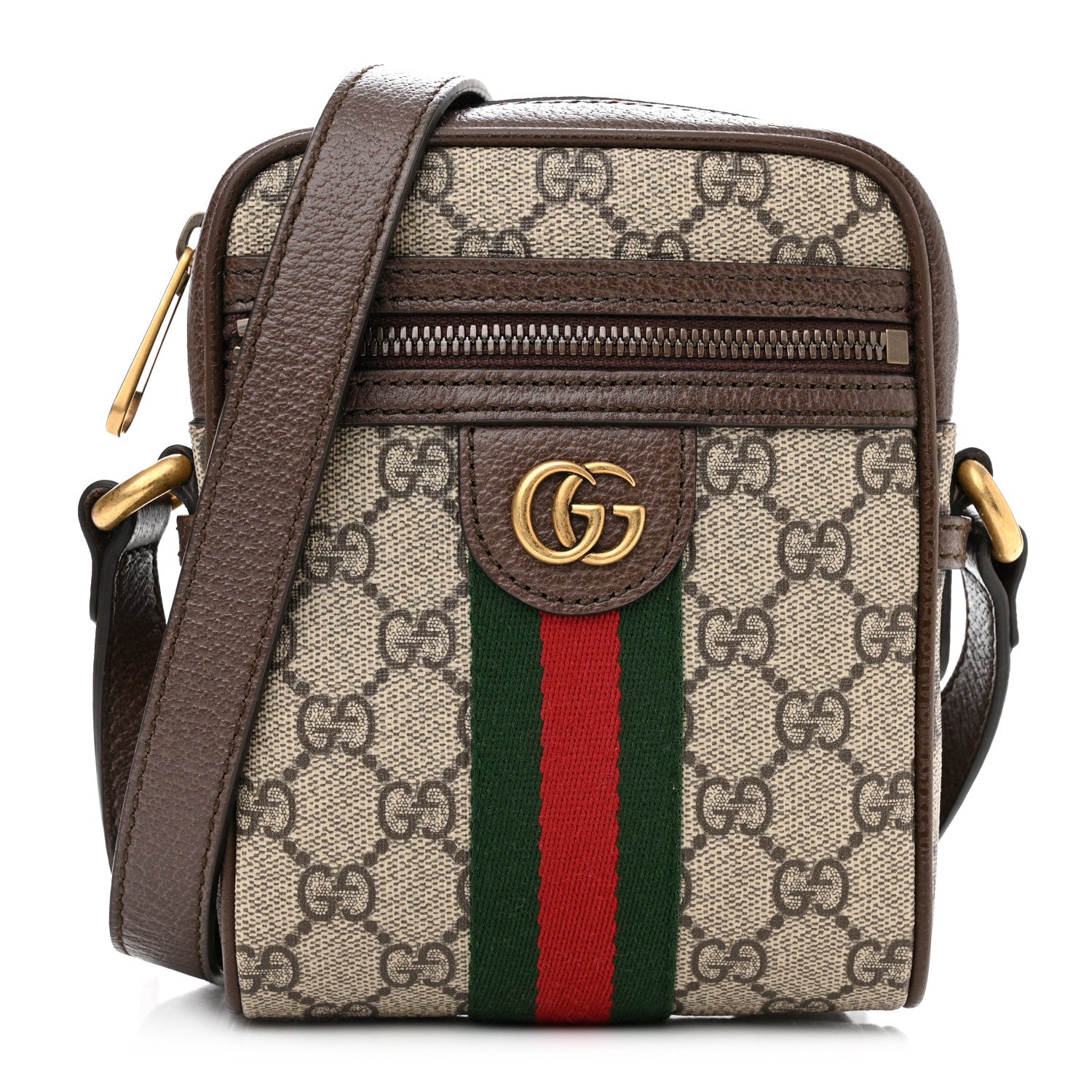 Gucci GG Supreme Monogram Web Mini Ophidia Messenger Brown 1 of 10