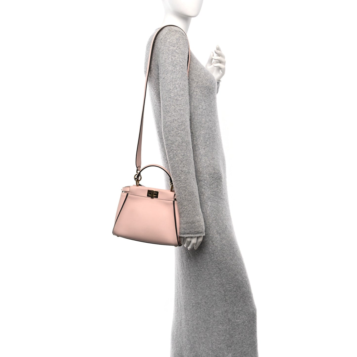 Vitello Seta Canvas FF Embroidered Mini Peekaboo Iconic Satchel Rosa Confetto