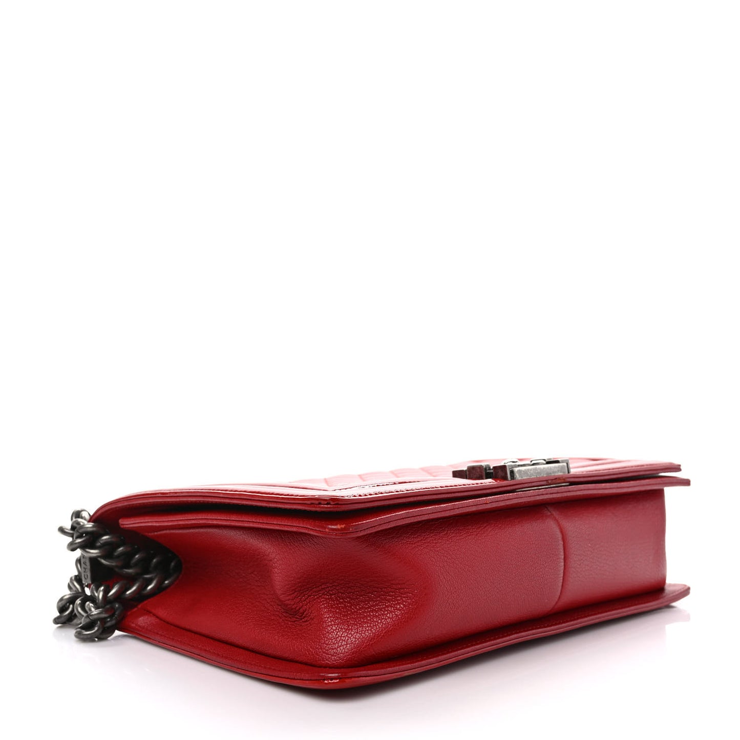 Patent Goatskin Quilted New Medium Boy Flap Red