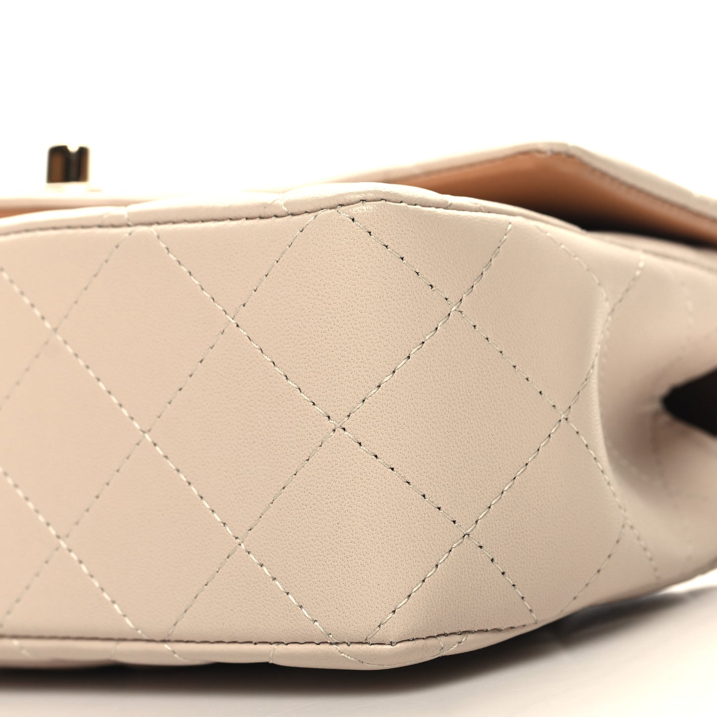 Lambskin Quilted Bi-Color Mini Top Handle Rectangular Flap Ecru Dark Beige