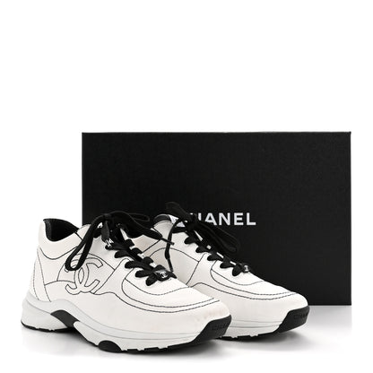 Chanel Cotton Womens CC Sneakers 38 White Black 10 of 10