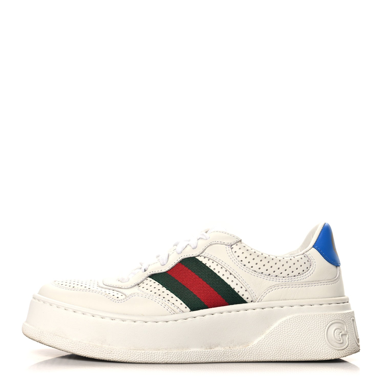 Gucci Calfskin Web Perforated Womens Platform 55mm Sneakers 37 White Bright Splash 1 of 10
