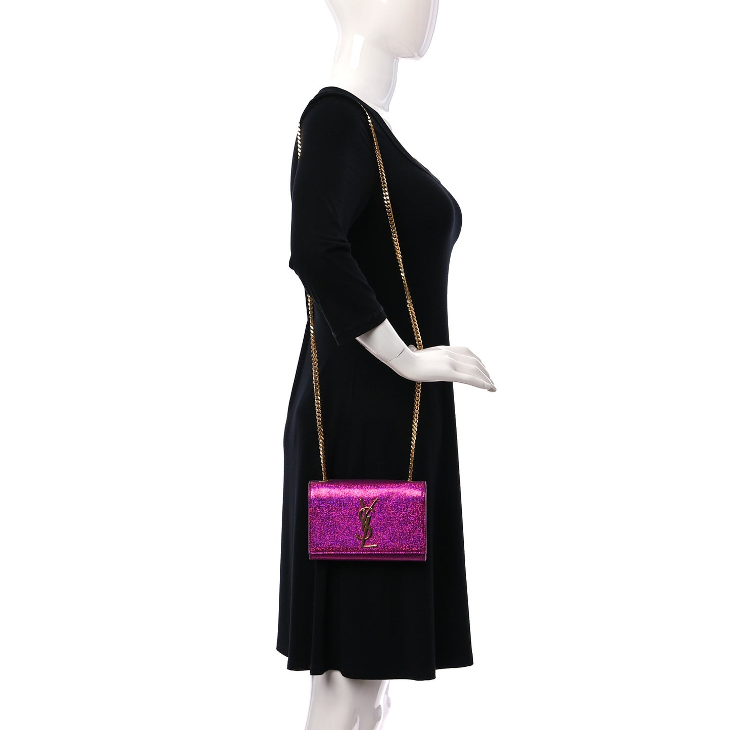 Metallic Calfskin Small Classic Monogram Kate Satchel Fuchsia