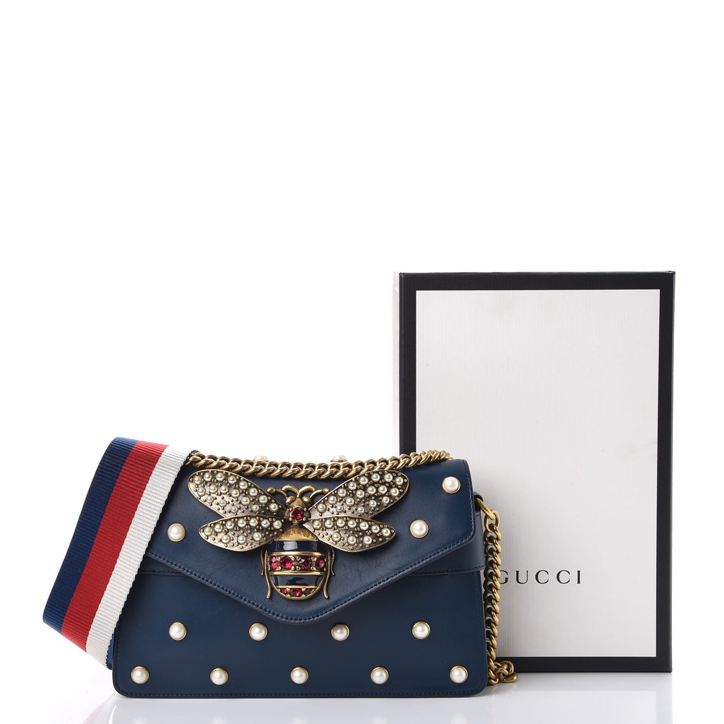 Nappa Pearl Studded Mini Queen Margaret Broadway Shoulder Bag Blue Agata