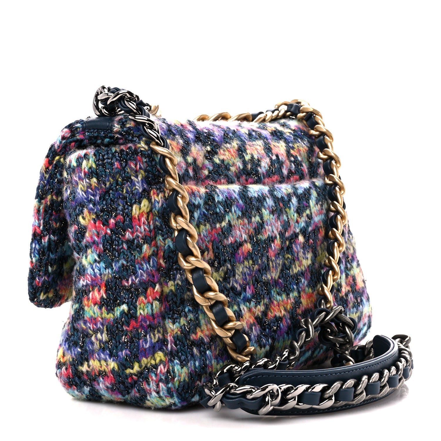 Chanel Tweed Quilted Medium Chanel 19 Flap Dark Multicolor 3 of 11