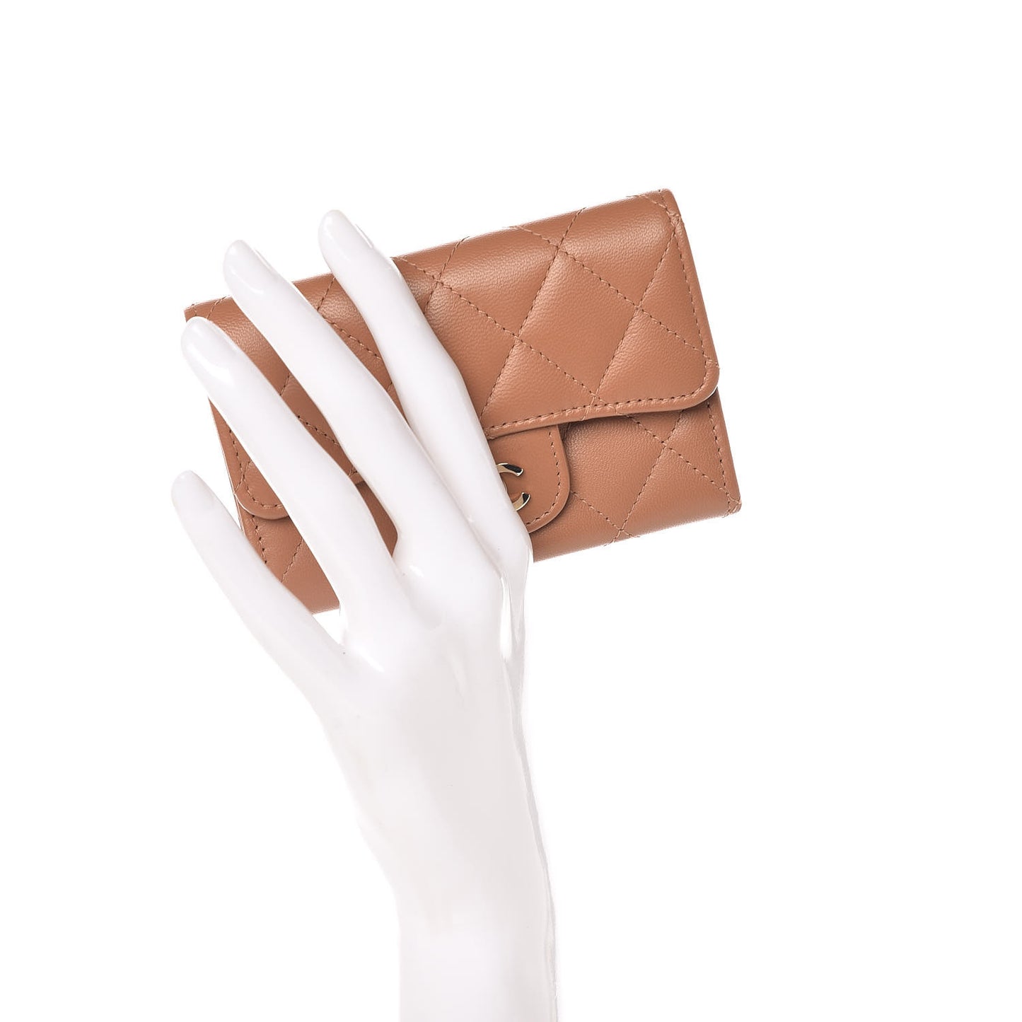 Lambskin Quilted Flap Card Holder Beige