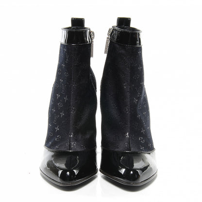 Louis Vuitton Patent Satin Mini Monogram Ankle Boots 37.5 Black 2 of 7