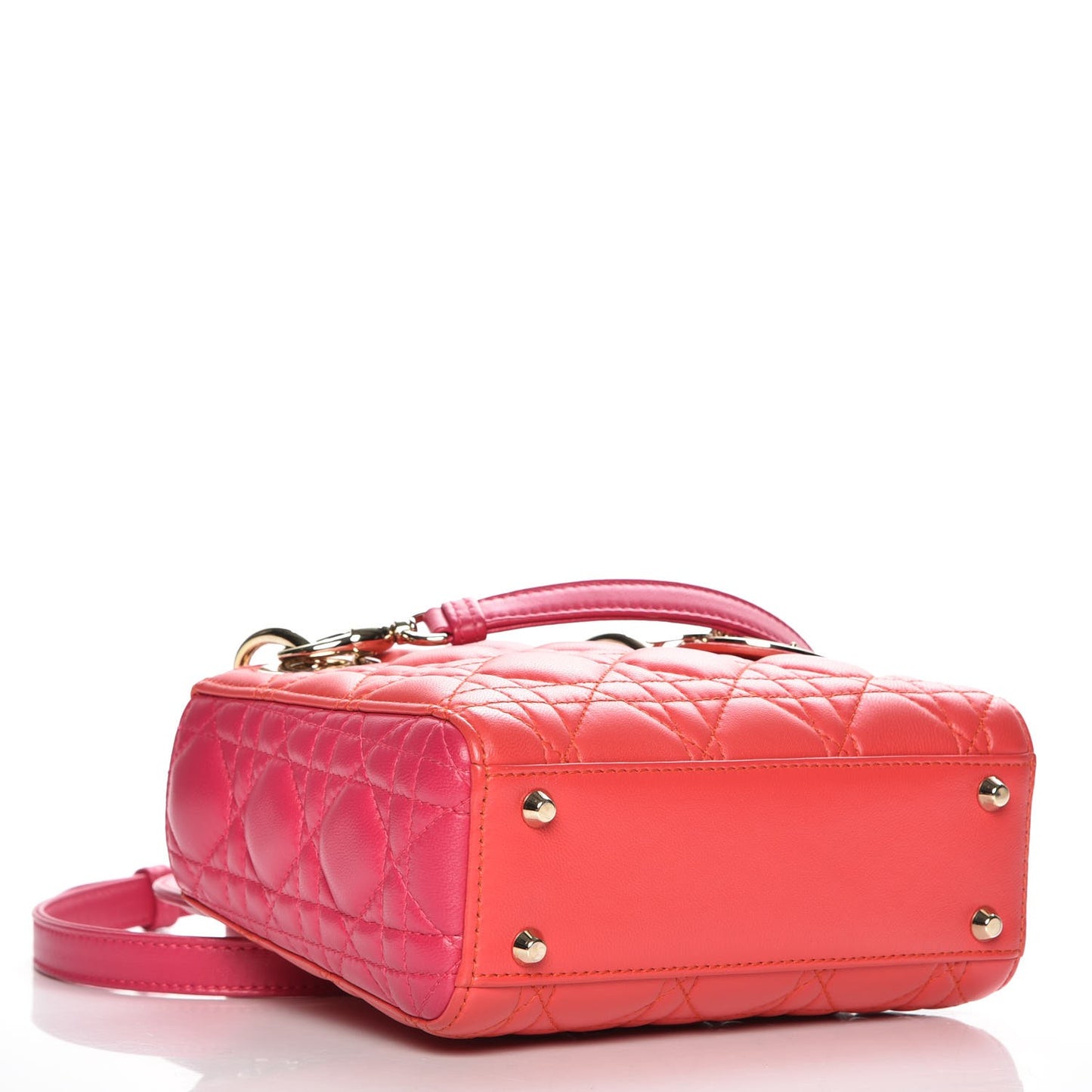 Lambskin Cannage Mini Bi-Color Lady Dior Orange Fuchsia