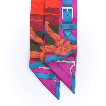 Hermes Silk Grand Manege Twilly Rouge Orange Fuchsia 4 of 4