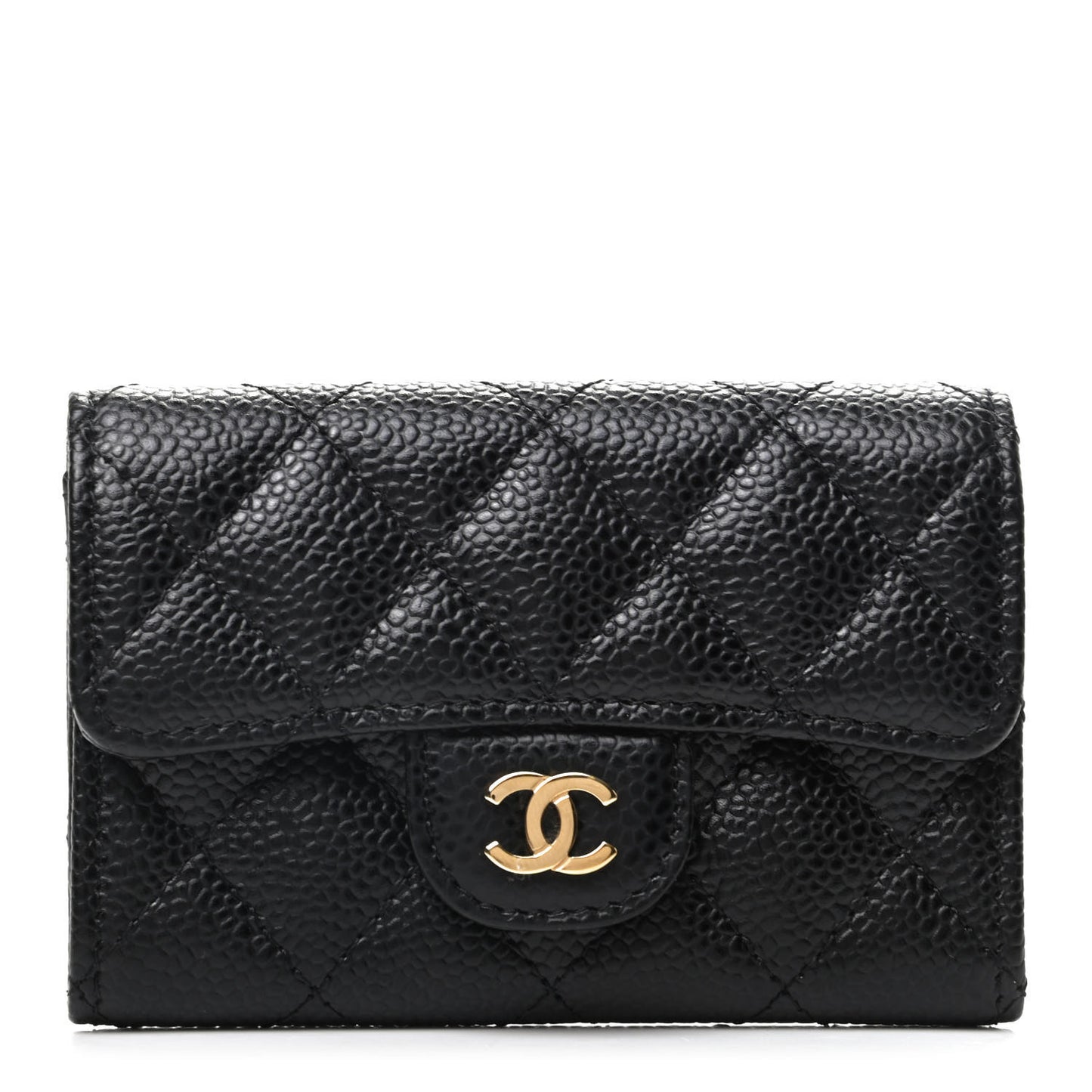 Caviar Quilted Flap Card Holder Black