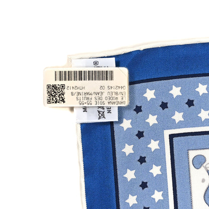Hermes Silk Le Rodeo Des Fruits Bandana Scarf 55 Bleu Jean Marine 3 of 3