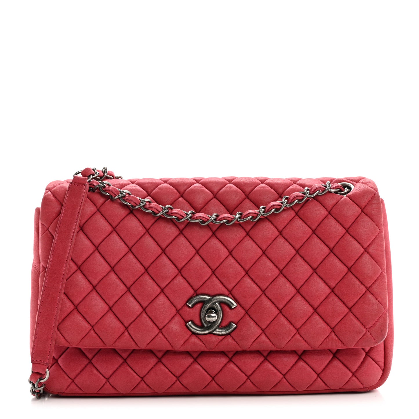 Iridescent Calfskin Large New Bubble Flap Fuchsia