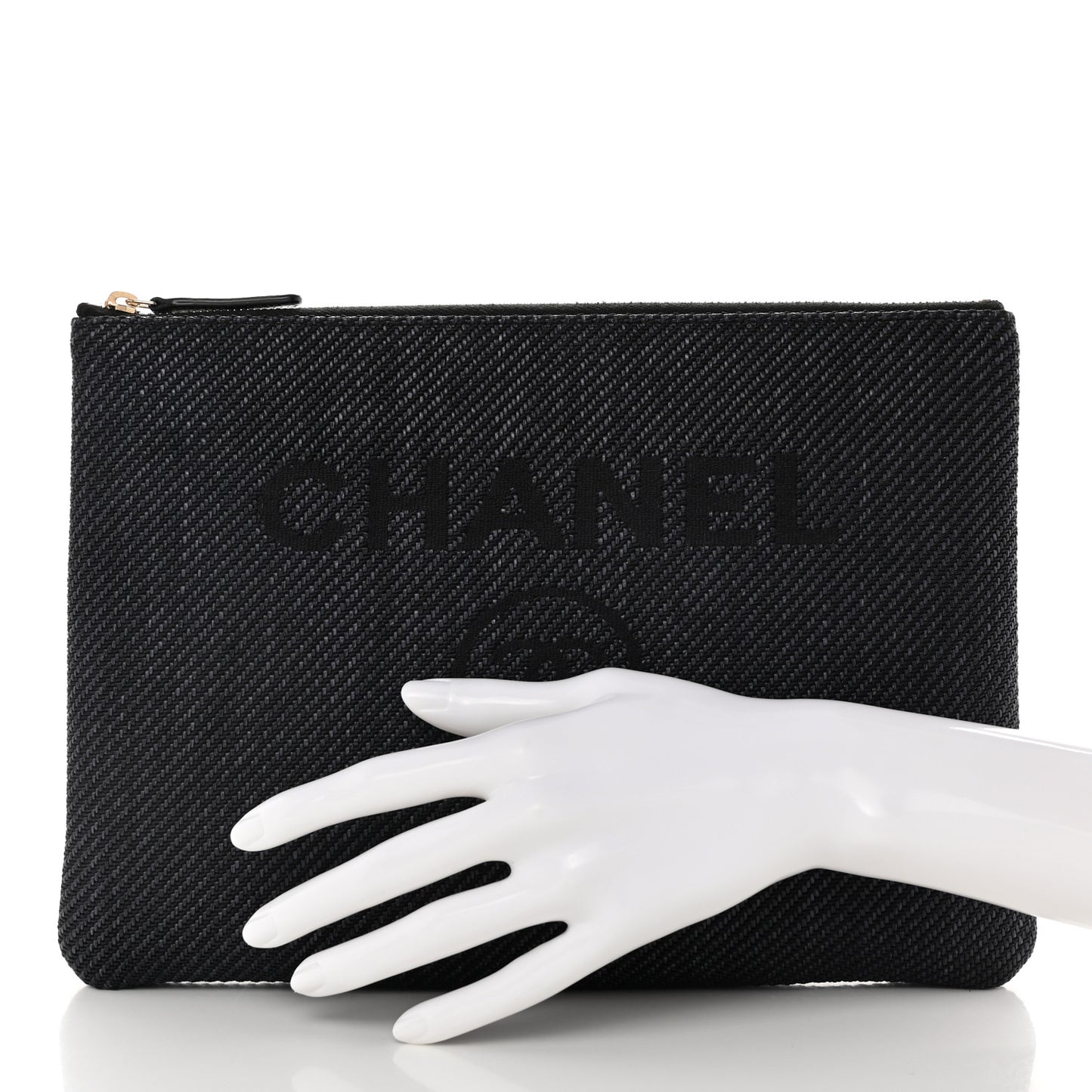 Lurex Straw Medium Deauville Pouch Dark Blue