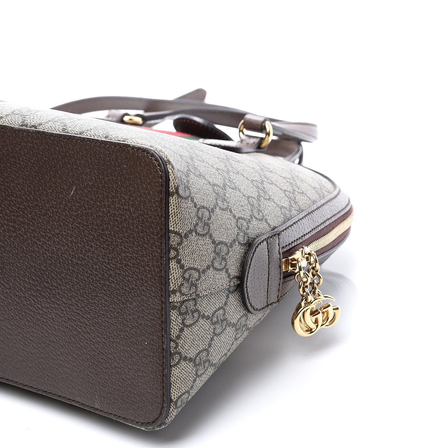 GG Supreme Monogram Web Medium Ophidia Top Handle Dome Bag Brown